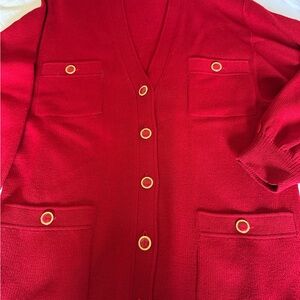 St. John Red Cardigan with Gold Accents